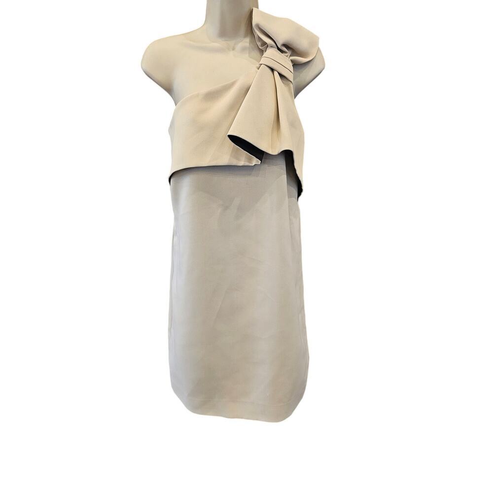 Halston Heritage Sand One Shoulder Sleeveless Dress formal prom 6 neutral midi